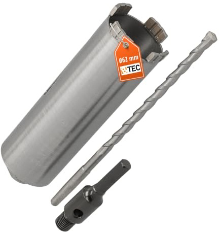 Diamant Bohrkrone Sechskant-Aufnahme und Zentrierbohrer Nutzlänge 180 mm Ø 62 mm Betonbohrkrone Kernbohrer