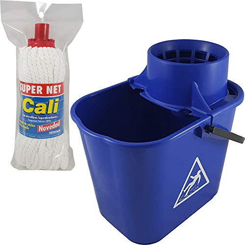 Fregona de Microfibras Super Net Cali con Cubo (210 Gramos, Pack 1 Fregona y Cubo 14 L. Azul)