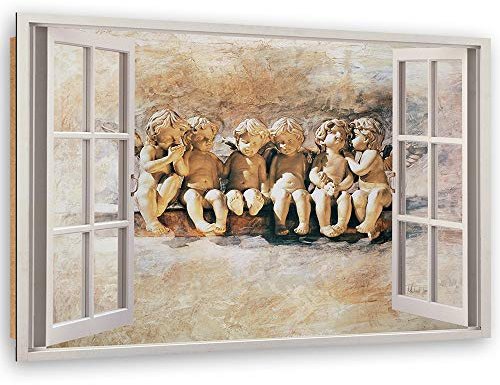 Feeby - Wandbilder Wohnzimmer 120x80 cm, Deko Paneel Bilder, Bilder für Schlafzimmer, Echter Gemalter Effekt, Moderne Wanddeko, Gemälde - Fensterblick, Engel - Beige