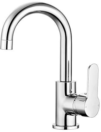 Funime Modern Basin Taps Mixers Bathroom Sink Taps Chrome Single Lever Swivel Basin Mixer Tap with UK Standard Fittings