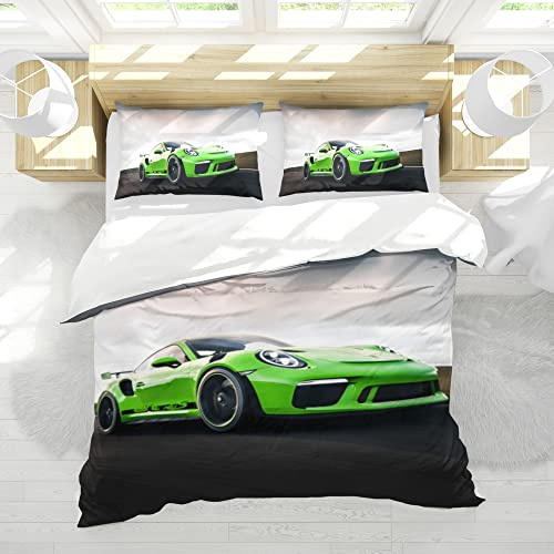 WFBZ 3D Druck bettwäsche Auto 135x200 Bedding Mikrofaser Bettwäsche Grun Bettbezug mit 2 Kopfkissenbezug 50x75cm,Modern Sport Car Bettbezug for Kinder Jugendliche