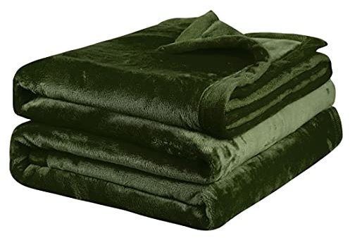 PiccoCasa Kuscheldecke Tagesdecke Fleecedecke mit Rand Microfaser Decke Weiche Warme Leichte Decke 330GSM für Bett Sofa usw. Grün 200x230cm