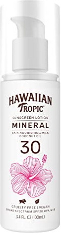 Hawaiian Tropic Skin Nourishing Milk Mineral Sunscreen Lotion SPF 30, 3.4oz | Travel Size Sunscreen Zinc Oxide, Sun Milk, Mineral Sunblock SPF 30, Oxybenzone-Free, 3.4oz