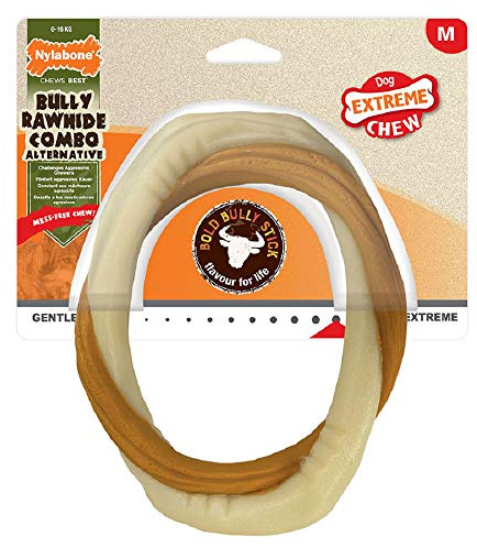 Nylabone Extrem robustes Kauspielzeug für Hunde, Bully Stick Ring, Rindfleischgeschmack, schmutzfrei, Größe M, für Hunde bis 16 kg – M