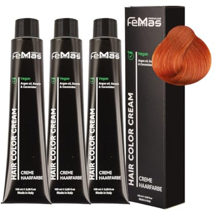FemMas Hårfärg 3 x medelblond koppar intensiv 7,44 I grädde hårfärg med arganolja, keratin och ceramider I permanent hårfärg eller nyans för strålande färgresultat I 100 ml