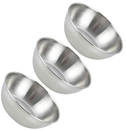 YARNOW Runde Edelstahl Gewürzschalen 3 Stück für Soßen und Dips | Silber, Hitzebeständig, für Haushalt und Gastronomie, Schlichtes Design