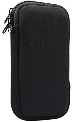 Neopren Handyhülle mit Netztasche und Umhängeband für iPhone Air, iPhone 17 16 Pro, 11 XR XS Max, Samsung Galaxy S25+ 24+ S23 FE S20 FE A15 A25 A35 A55, Google Pixel 10 Pro 9, 9a 6 (L, Schwarz)