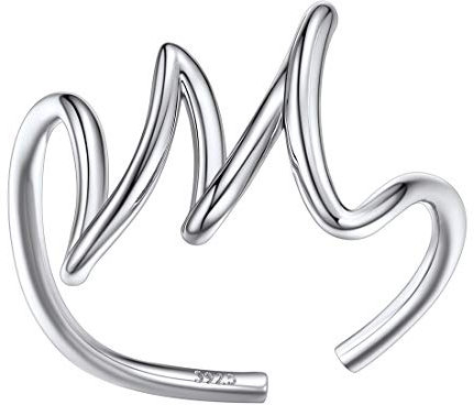 SILVERCUTE Damen Mädchen Statement Ring Buchstabe M 925er Silber Minimalist Initiale Offener Ring Platiniert Anfangsbuchstabe verstellbar Ring Schmuck für Weihnachten Valentinstag