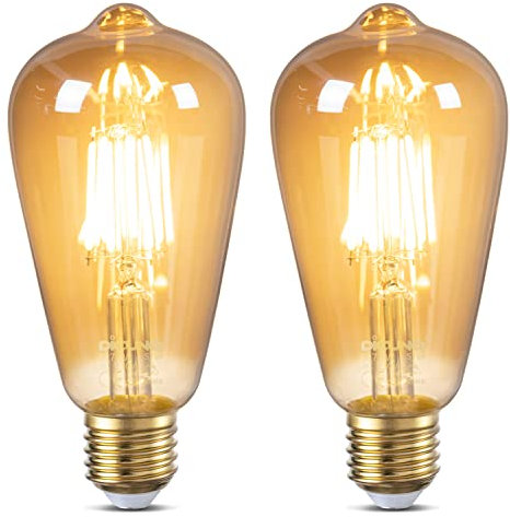 DiCUNO Vintage Light Bulb E27 Edison Screw Bulb, 6W Equivalent to 60 Watt, Retro Amber Glass Lamp, 2200K Warm White, Non-dimmable, ES LED Filament Lamp Squirrel Cage, ST64, 600LM, 2 Packs