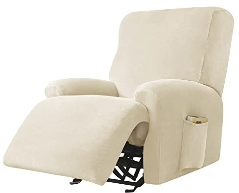 Highdi Stretchhusse für Relaxsessel Komplett Sesselschoner, Stretch Relaxsessel Bezüge - Einfarbig Samt Elastisch Sesselbezug für Fernsehsessel Liege Sessel (Beige,1 Sitzer)