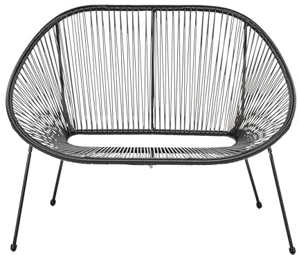 Beliani 2-Sitzer Spaghetti-Gartenbank Rattan schwarz 114 cm Metallgestell Boho Acapulco II