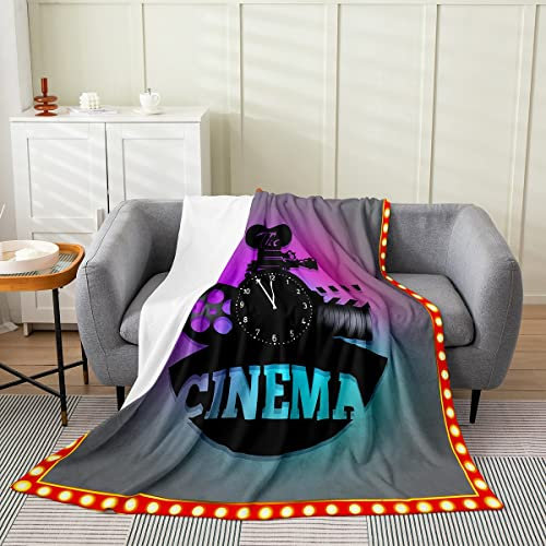Loussiesd Kids Cinema Plush Throw Blanket Movie Theater Decor All Season,Bed Blanket for Bedroom Decor Movie Night Blue Purple Smokey Comforter Cover Set Queen 90x90 Inch