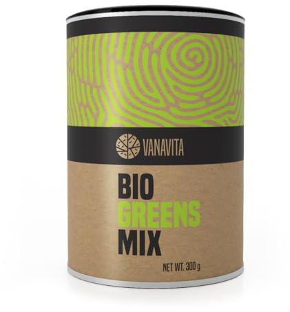 VanaVita BIO Greens Mix 300 g, Miscela in polvere 100% BIO di 11 super greens noti per vitamine, minerali e antiossidanti. Favorisce le difese immunitarie, la digestione, la salute generale