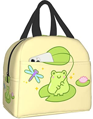 FJAUOQ Mignon Kawaii Grenouille Boîte À Lunch Boîte À Bento Boîtes À Lunch Isolées Sac À Lunch Étanche Réutilisable Avec Poche Avant Pour Voyage Bureau Pique-Nique