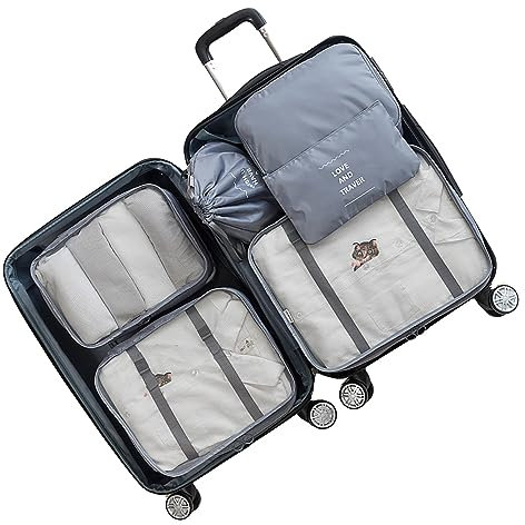 Reiseverpackungswürfel, 6 Stück, Kompressions-Reisegepäckwürfel, wasserdichte Koffer-Organizer-Tasche, Packtasche für Outdoor, Camping, Reisen (grau)