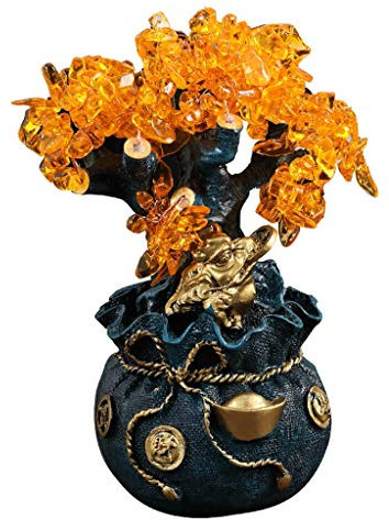 Feng Shui-Ornamente, Kristall-Geldbaum, chinesischer Stil, Citrin-Quarz-Kristall, Geldbaum, Barren, Geldbörse, Bonsai-Stil, Dekoration, Büro, Zuhause, Geschenke, 20,3 cm, Kristallbaum-Ornament, Größe