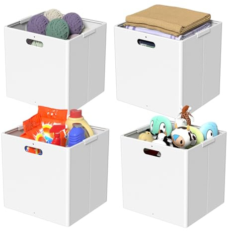 Xeabia Contenitori cubici in plastica, pieghevoli, colore bianco, 4 confezioni