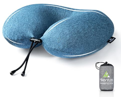 HIKENTURE Neck Pillow for Travel-Inflatable Travel Pillow with Removable Cover-Portable Adjustable Airplane Pillow for Plane-Comfortable Ergonomic Flight Pillow-Fully Inflated in 3 Breaths(Blue)