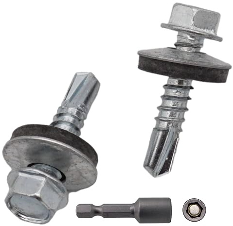 SKIR'CO (200 uds.) Tornillos para techos galvanizados 5,5 x 25 mm cabeza hexagonal tornillos autoperforantes DIN 7504-K con arandelas de sellado EPDM