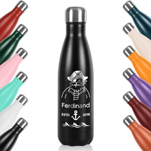 polar-effekt Trinkflasche Kinder aus Edelstahl in schwarz mit Gravur - BPA-freie Flasche - Isolierflasche für Saft, Tee und Wasser - nachhaltig und wiederverwendbar
