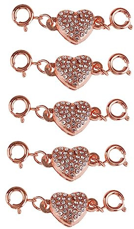 Lurrose Lot de 5 Set de Boucles de Bijou Magnétique de Cœur Rose Doré, Fermoirs DIY pour Femme 41x11 Mm, Accessoires Élégants pour Création et Réparation de Colliers et Bracelets,