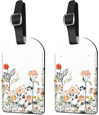 Deokke Gepäckanhänger, Kofferanhänger, PU-Leder, Sichtschutz, Gepäckanhänger, ästhetisch, niedlich, Reisetaschen-Etiketten für Damen, Mädchen, Herren, Grün, 2 Stück (flower)