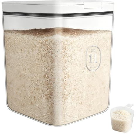 ANMOO 11L Deep Clear Airtight Rice Storage Container, Grain Cereal Bin | BPA-Free Plastic Press-to-Open Stackable Rice Container, Rice Dispenser for Kitchen Pantry,Household For Flour and Dry Food
