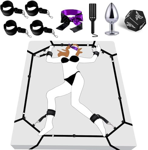 Sex Bondage Restraints BDSM Toys, Versatile Bed Restraints Sex Toys with Straps Bondage Cuffs Blindfold & Paddle Sex Dice BDSM Kit, Adult Sex Toys Bondage Gear & Accessories for Couples Game