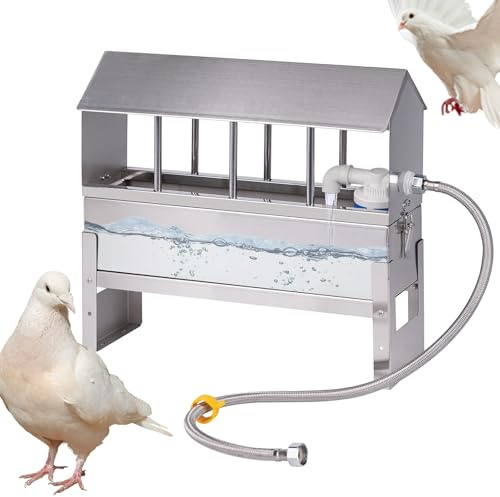 Automatische Hühnertränke Edelstahl mit Schwimmerventil, Ständer und geflochtenem Schlauch, Geflügeltränke für Hühner, Wachteln, Tauben, Küken & Papageien