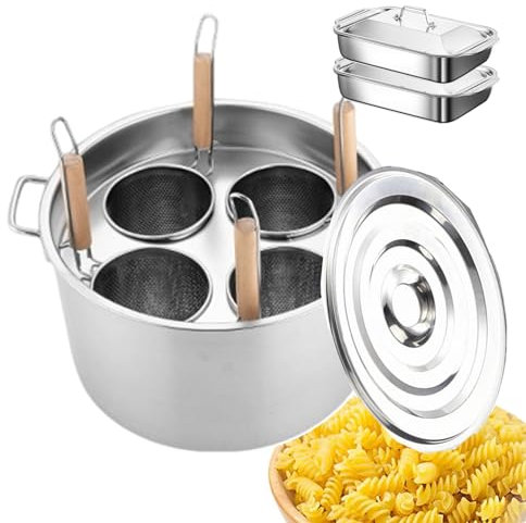 forplubossmmp Set di Utensili Manuali per Spaghetti con Cestello Scolapasta | Pentole per Pasta, Pentole per Vermicelli+Coperchio in Acciaio Inox Appendibile | Pentola da Cucina per Campeggio,4-Hole