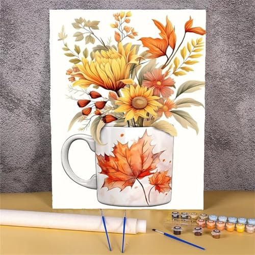 Peinture Numero Adulte,Coupe feuillue DIY Acryliques Peinture par Numéros pour Débutants,Fleur Creatif Toile Peinture à l'huile pour Décoration de la Maison,avec Cadre 50x65cm