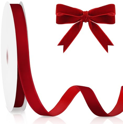 Nastro Velluto Bordeaux, 1,5 cm X 23 m, Natalizio per Fiocchi, Albero di Natale, Pacchi Regalo, San Valentino, Adesivo Decorativo