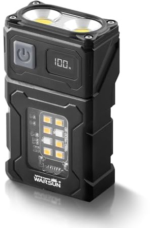 WARSUN Rechargeable EDC Flashlight with Rotating Head – 800 Lumens Compact Magnetic Flashlight with Clip, USB-C Portable Mini Light for Camping, Emergency, Repair Use