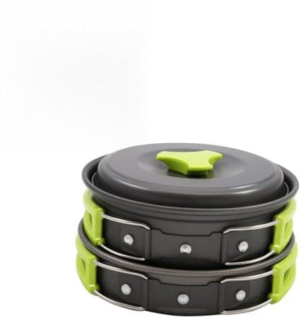 INOOMP Compact Camp Cooking Set 10pc Outdoor Cookware Pot Pan Bowl Set for 1-2 Person Camping Hiking Picnic Cleaning Sponge