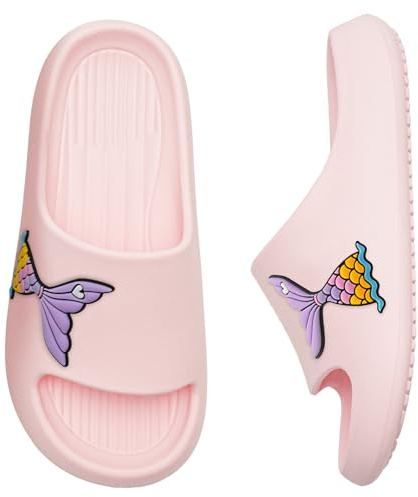 WateLves Badelatschen Kinder Badeschlappen Mädchen Jungen Dusch Badeschuhe Strand Hausschuhe Weiche Dicke Sohle rutschfest Schlappen für Drinnen und Draußen(Fischschwanz 32/33EU)