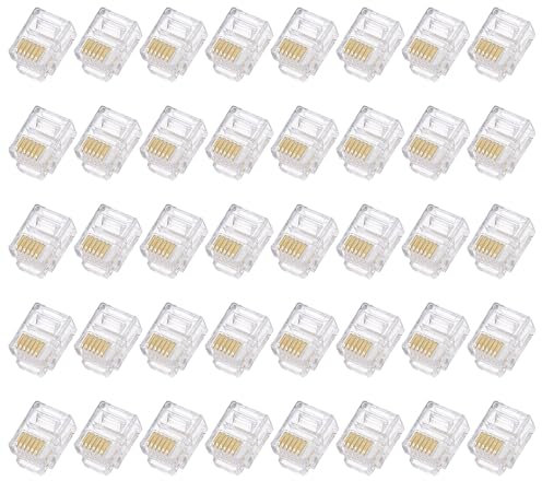 uxcell Telephone Modular Plug Male RJ11/RJ12 Connectors, Copper Core 6P6C Clear 40pcs