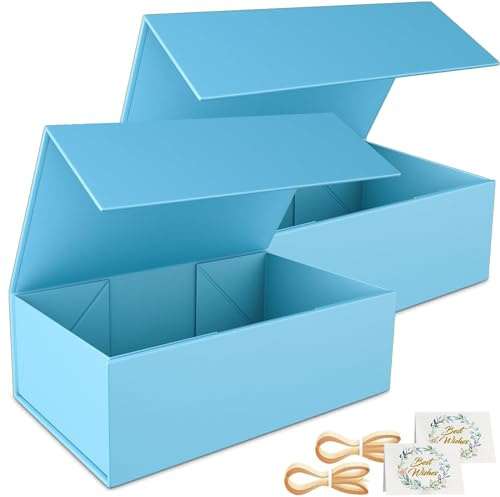 2 Pack Geschenkbox, 30x15x10cm Geschenkboxen für Presents with Lids Magnetic Closure Rectangle Collapsible for Groomsman Proposal Box, Wedding, Christmas, Halloween, Birthday Gift Packging (Blau)