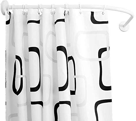 Barra de cortina de ducha curvada extensible blanca con tensión ajustable, resistente al óxido, sin taladro, instalación para baño, tienda de ropa, caravana, 70 a 95 x 90 a 130 cm