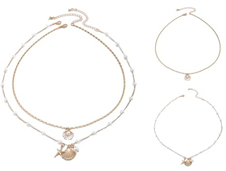 FAINCA 2 Stück Muschelkette, Muschelkette Damen, Boho Schmuck Perlen Kette, Muschel Kette, Muschelschmuck, Shell Necklace, für Frauen Sommer Strand Urlaub Strand Surfer Schmuck