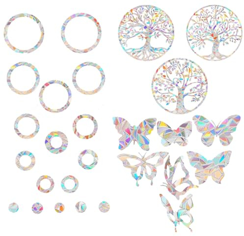 27 Stück Sonnenfänger Fenster - Suncatcher Sticker mit Prismeneffekt zur Vogelabwehr, Regenbogen Folie Fenster Fensterfolie mit Regenbogenmuster für Glasdekor, Vogelschutz Aufkleber