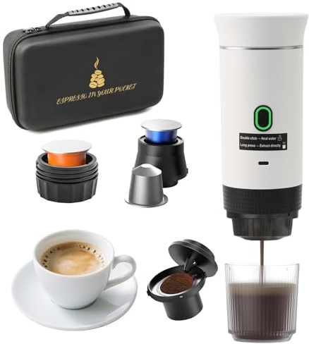 Machine à Café Espresso Portable 15 Bars,Cafetière Électrique Sans Fil | avec USB Rechargeable,Compatible Capsules Nespresso/Café Moulu pour Voyage, Camping, Bureau (avec sac)