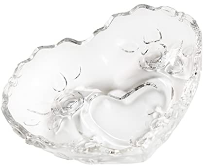 Heart Shaped Glass Jewelry Tray for Earrings Necklaces Candy | Smooth Form, Three Dimensional Rose Relief, Wavy Edge, for Home Watching Dramas and Outings