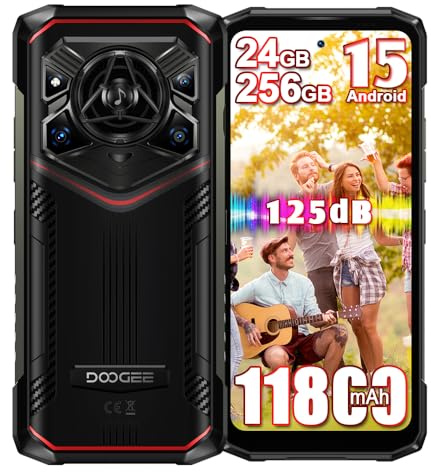 DOOGEE Blade 20 Pro 4G Rugged Smartphone,125dB Speaker,11800mAh 18W,24GB+256GB/2TB Android 15 Rugged Phone,6.6 HD+ 50MP AI Camera,3 Card SIM-Free Mobile Phones,IP68/Widevine L1/NFC/OTG/Face ID (Red)