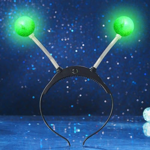 Handcess Leuchtendes Alien Stirnband LED Glitzer Alien Antenne Haarband Leuchtende Weltraum Kostüm Haarreifen Party Rave Haarschmuck für Frauen (D-Grün, Einheitsgröße)