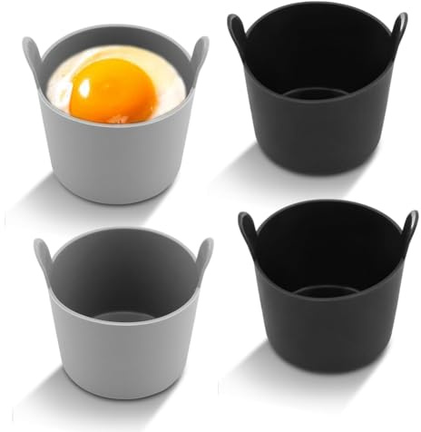 Asyduey 4 Pièces Ramequins pour Friteuse à Air, Moules à Œufs pour Friteuse à Air avec Double Poignée, Moules à Œufs Réutilisables pour Friteuse à Air, Durables, Faciles à Installer et à Utiliser