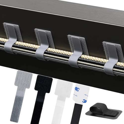 Kabelmanagement Set unter dem Schreibtisch, 60 Stück Kabelhalter Selbstklebend mit Ultra-Haftung - Wiederverwendbare & verstellbare Kabelclips aus Klettband zur Kabelführung (3 Farben)