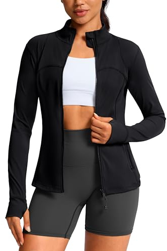 G Gradual Ladies Black Yoga Jacket Zipped Up Hip Length Soft Thumb Holes Workout Running Everyday Jackets(Black, L)