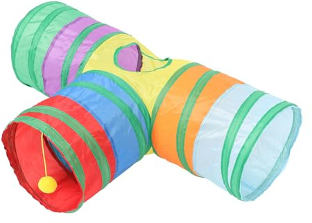 JUMPLAWN Dreiwege Katzentunnel aus Strapazierfähigem Material Bunter Faltbarer Katzenspielzeug Tunnel für Drinnen und Draußen Haustierspielzeug für Aktive Katzen
