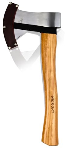 Xforst Hache Universelle X-UW800C – Hache de Jardin et de Camping 40 cm | Tête en Acier au Carbone Trempé 800 g | Manche en Bois de Hickory | Inclut Étui de Protection