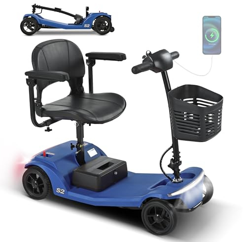 Seniorenmobil 136 kg Tragkraft, 15 km Reichweite, Elektroroller für Erwachsene 250W Motor ohne Führerschein, 4-Rad-Elektromobil mit USB & LED, für Wohnung & Outdoor, Blau